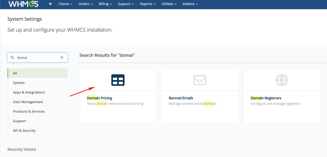 Domain Name API WHMCS Domain Pricing Settings