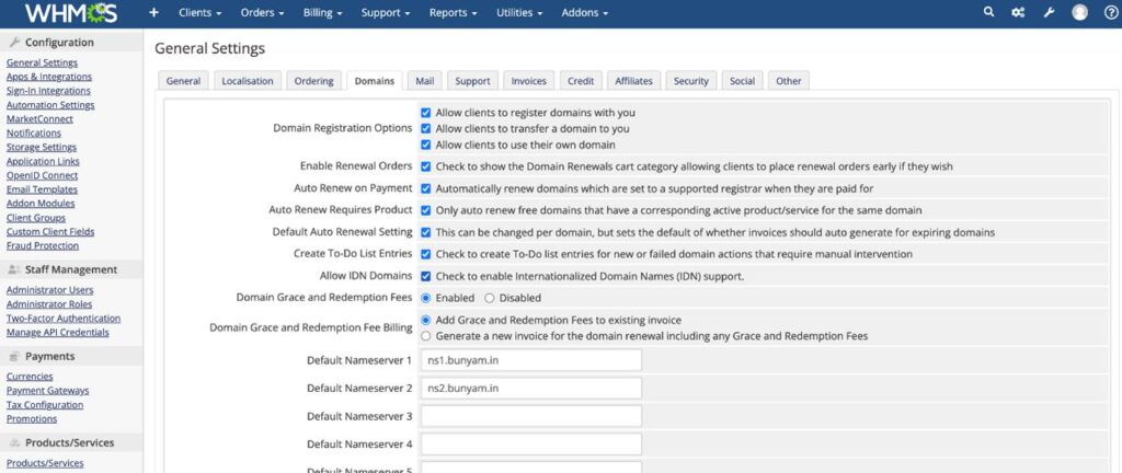 Domain Name API WHMCS Admin Panel View 3