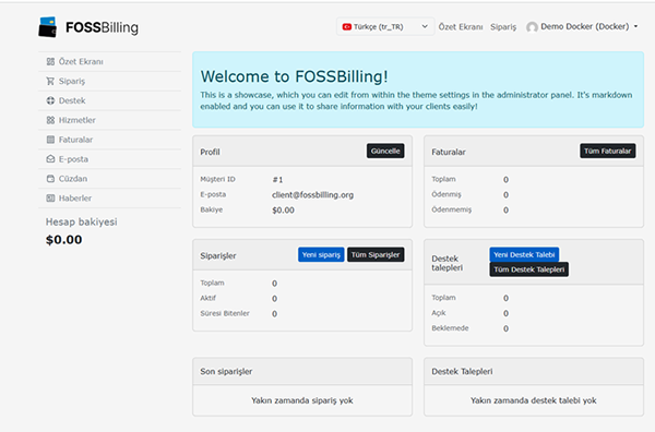 FOSSBilling Müşteri Arayüzü FOSSBilling Müşteri Arayüzü