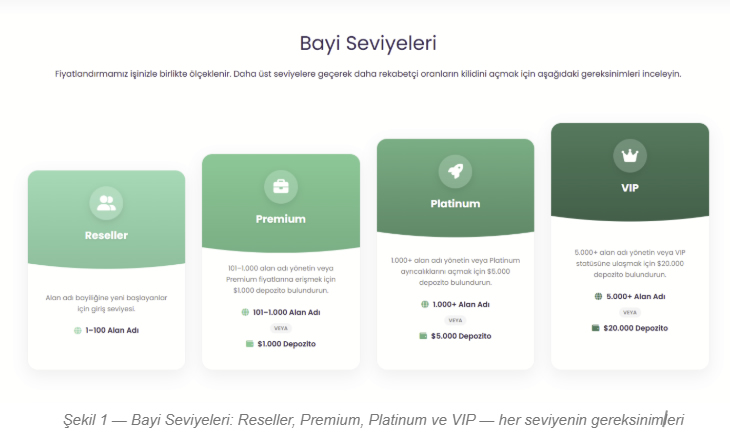 Domain Reseller Bayi Seviyeleri, Fiyatlandırma Sistemi ve Hesap Y&uuml;kseltme S&uuml;reci