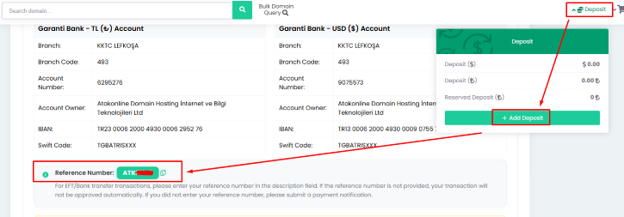 Deposit Top-up Via Bank Transfer / Eft