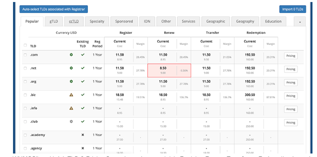 WHMCS TLD Pricing Sync