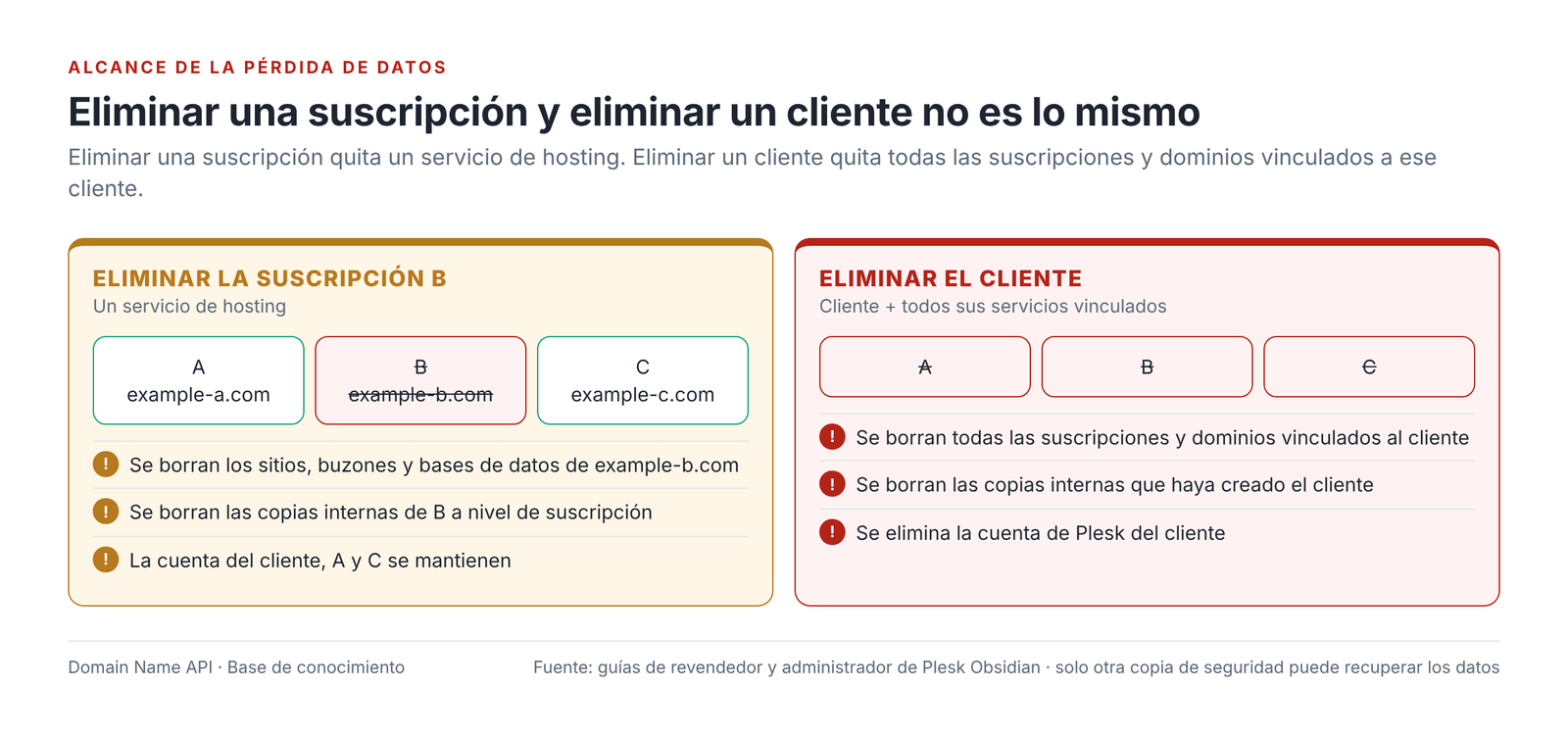 Figura 10 – Eliminar una suscripción quita un servicio; eliminar un cliente quita al cliente y todos sus servicios vinculados.