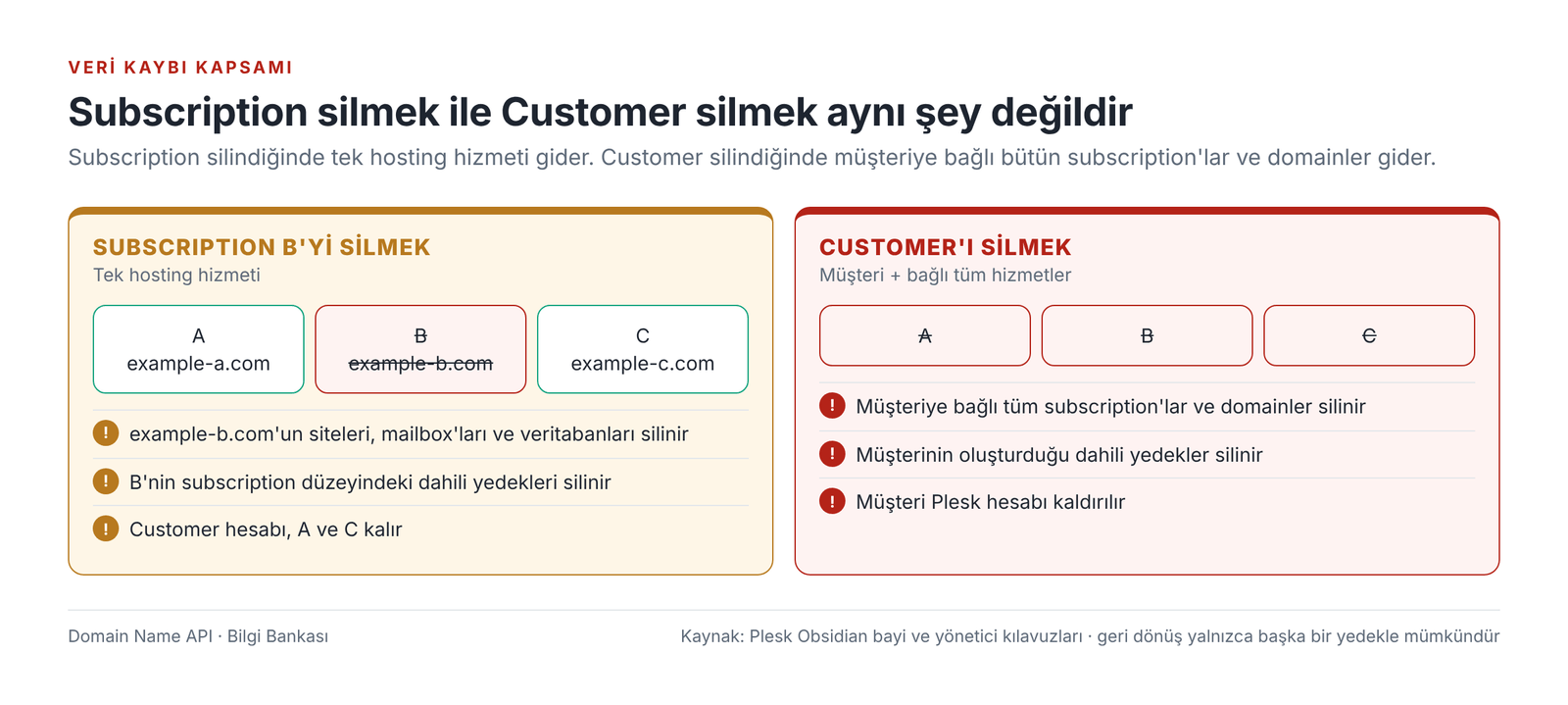 Görsel 10 – Subscription silmek tek hizmeti, customer silmek müşteriyi ve bağlı tüm hizmetleri kaldırır.