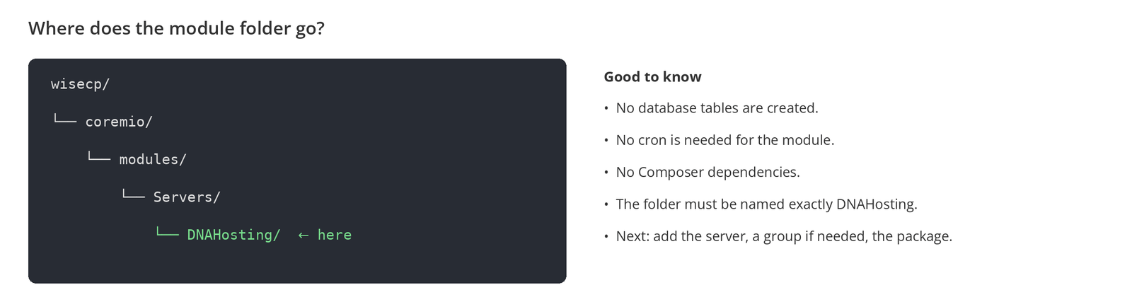 Figure 5 – Where the DNAHosting folder goes inside WiseCP.